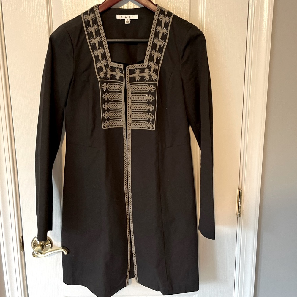 Cabi size 4 dark grey long embroidered jacket